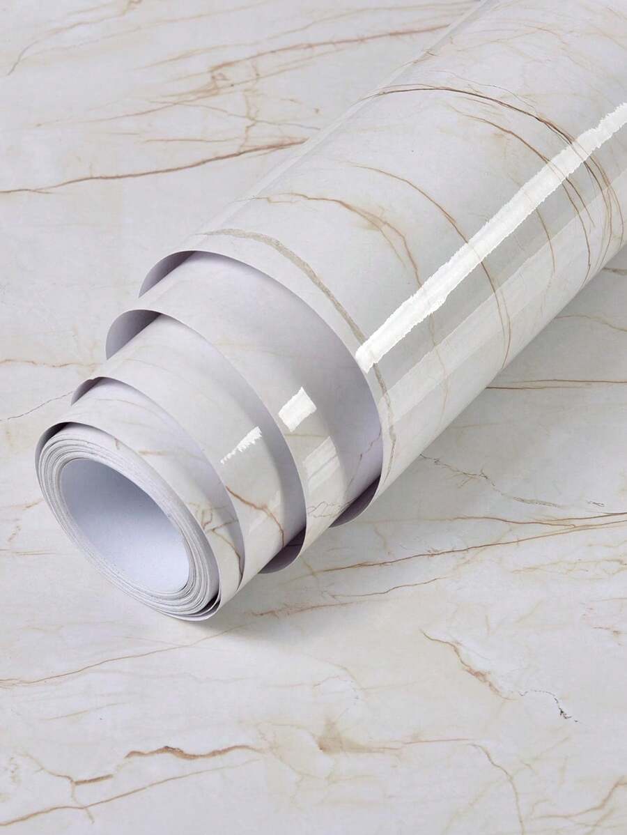 1pc Marble Pattern, Beige Glossy Film, Beige Cracks, Elegant Waterproof And Stain Resistant Home Decoration, Cabinets, Tables And Chairs, Room Background, Self-Adhesive Renovation Wallpaper, Wall Stickers Room Decor Wallpapers Wall Paper Bathroom Kitchen Wall Decor