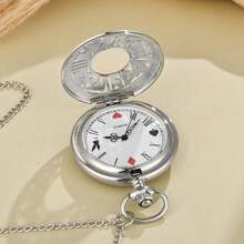 新款镂空花兔扑克牌复古怀表吊坠链，材质升级版，送朋友的专属礼物 - 銀色 - 查看 2