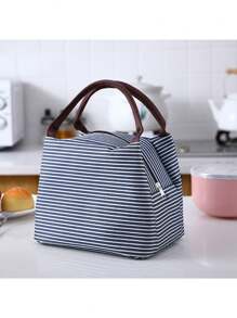 1pc Striped Lunch Bag, Insulated Lunch Box,Waterproof Oxford Cloth Lunch Tote Bag, Large Picnic Bag, Insulated School Lunch Bag, Carry Bag, Lunch Container, Back To School, Outdoor Carrying Bag