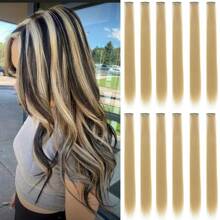 12 Pcs Pink Hair Extensions 22 Inch Straight Colored Hair Colorful Clip In Extensions Highlight Party For Kids Girls And Women Gift(Pink,26)