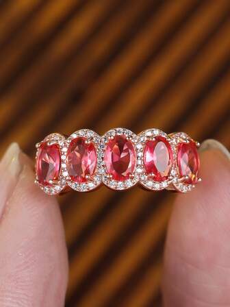 1pc Luxury Alluring Red Oval Synthetic Zirconia Fashion Ring, Women Party, Birthday, Engagement, Wedding, Anniversary Gift