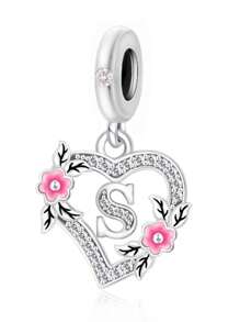 HuooNew 1pc 925 Sterling Silver Heart Shape Letter Inlaid Cubic Zirconia DIY Pendant, Suitable For Men & Women, Party/Gift