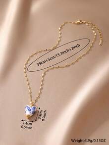 1pc Vintage Style Porcelain Pattern Multi-Element Heart & Flower Pendant Necklace, Suitable For Women Everyday Wear - Multicolor - View 9