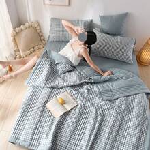 1 件奢华蓝色格子夏季被子 - 柔软涤纶混纺，可机洗，现代风格，非常适合卧室装饰，卧室必需品 | 现代被子设计 | 涤纶纤维，夏季舒适，秋季装饰，秋季装饰，房间装饰