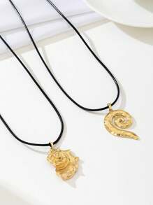 Colar de concha dupla camada com corrente de metal, 2 peças, moda praia e resort, perfeito para festas e presentes