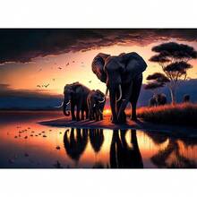 1 Stück Wandkunst Poster wahlweise mit Rahmen wilde Elefanten Sonnenuntergang Landschaft Elefant Tier Kunst Poster Leinwand Malerei Wandbilder Wohnzimmer Heimdekoration Leinwand, ohne Rahmen - Verschiedenfarbig - Übersicht 12