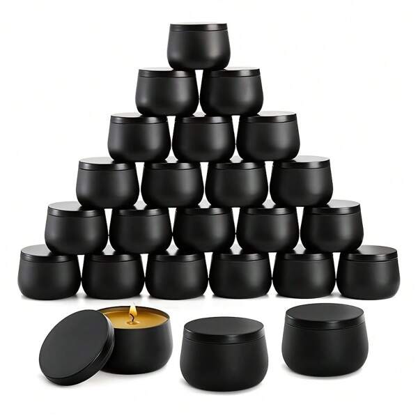 48 Pieces Black Metal Round Candle Jar Set With 4 Oz Capacity For DIY Candle Crafts, Arts And Crafts Storage, Great For Beginners And Hobbyists, Perfect For Christmas, Halloween, Easter, Thanksgiving And Valentine's Day Gifts!