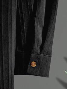 Camisa Casual Masculina Estilo Cardigan com Botões na Frente, Corte Slim, Mistura de Poliéster, Gola Alta, Lavável à Máquina, Ideal para Primavera e Outono, Cardigan Leve - Preto - Visão 4