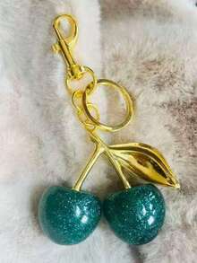 1 件时尚樱桃轻奢钥匙扣樱桃创意女士钥匙扣闪粉水晶仿水果吊坠情人节汽车饰品包包挂饰 - 銀色櫻桃 - 查看 11