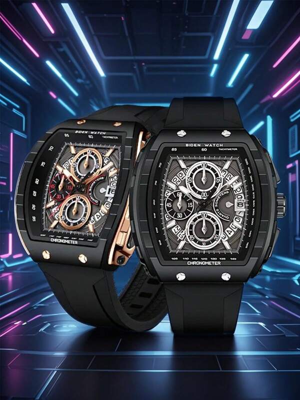 BIDEN 1 pieza Reloj de moda para hombre, reloj deportivo, correa de silicona luminoso y resistente al agua, reloj, regalo para hombres