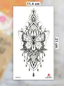 1 张大尺寸人体艺术临时纹身贴纸，男女适用，素描写实风格曼陀罗指甲花图案，防水假纹身，持续 2-5 天，遮盖疤痕，可用于手臂手腕肩腿腰颈手胸部大腿手指，闺蜜情侣纹身 - 黑色 - 查看 7