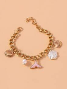 1 件度假海洋风格滴油珍珠贝壳海星手链，时尚个性化手链，适合女孩和青少年，优雅的欧美设计 - 彩色 - 查看 7