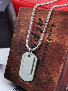 1pc Fashion Mother-Child Dog Tag Pendant Necklace, Beaded Chain Jewelry, Versatile Streetwear Accessory, Stainless Steel Dog Tag Pendant Necklace With Beaded Chain, Suitable For Men's Daily Wear