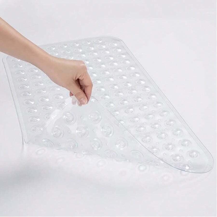 1pc Shower Mat Non Slip - PVC Bathroom Mat, Sturdy Bath Mat With Suction Cups For Indoor Outdoor Use, Curlable Quick Drain, Easy To Cut, Machine Washable, 15x27.6inch Back To School Bathroom Kitchen Decor - Transparent - View 1