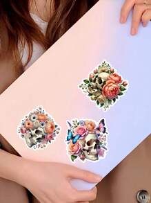 17 pezzi di adesivi di teschi gotici in acquerello per fai da te, scrapbooking, album, planner decorativi, diari, articoli di cartoleria vintage, adatti per ritagli, diari, laptop, progetti fai da te, forniture scolastiche, ritorno a scuola