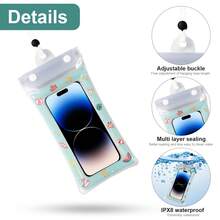 卡通漂浮防水手机袋 - IPX8 认证气囊手机干燥袋，具有全触摸屏和摄像头保护，适合游泳、潜水、海滩（适合大多数手机型号） - 彩色 - 查看 5