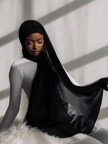 1 件纯色 Abaya 配饰雪纺围巾/头巾，适合女士日常休闲穿着面纱服装