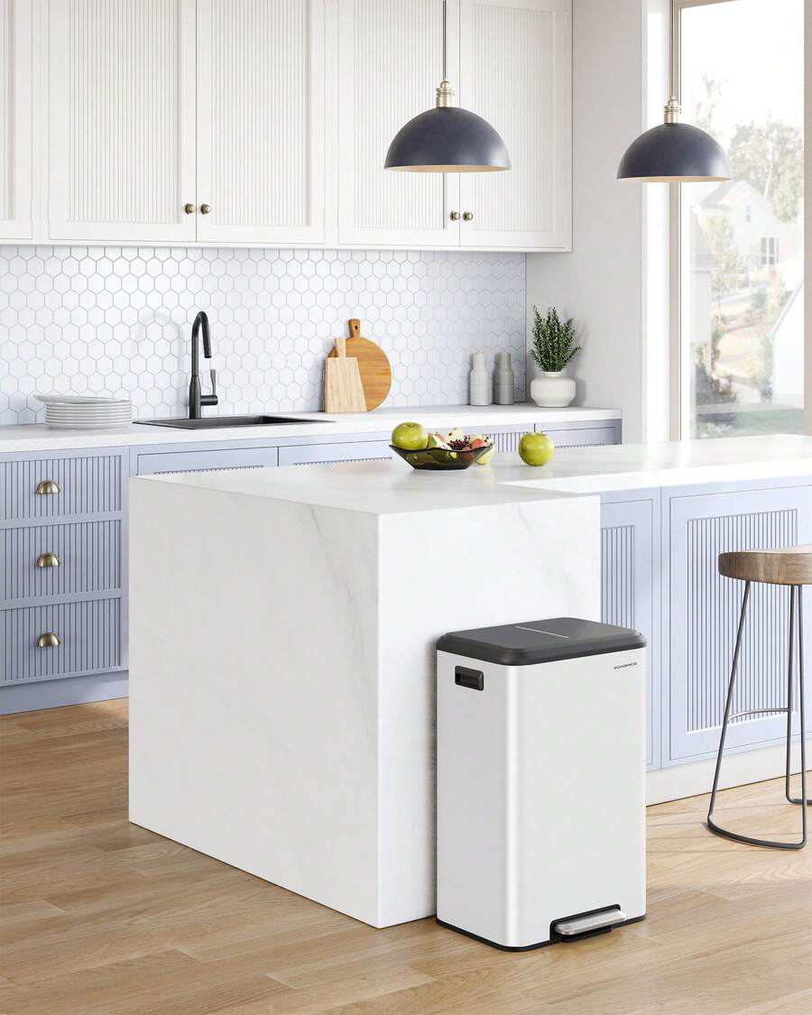 SONGMICS Kitchen Trash Can, 10.5-Gallon (40L) Garbage Can With Lid And Wide Foot Pedal, Soft Close And Stays Open - trắng - Xem 1