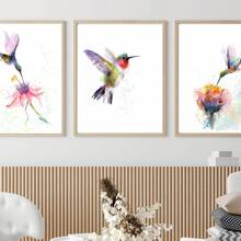 3pcs Hummingbird, Flower, Wooden Frame Canvas Print Decorative Painting, Bird Poster, Light Color Series Decorative Painting, Form Decorative Painting, Interior Home Wall Decoration Art Painting Hanging Picture Mural, Interior Home Wall Decoration Art, Art Wall Decor Art For Bedroom Living Room Home Decoration Framed/Unframed - Multicolor - View 9