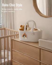 Diaper Caddy Organizer, Large Storage Basket, Oval Storage Basket,Gift For Baby Shower, Newborn Essentials - White - View 2