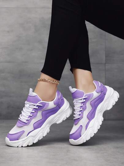 Women's Casual Sneakers, Lightweight Breathable Mixed Color Patchwork Lace-Up Outdoor Shoes, Women's Slides Wedge Sneakers, Versatile Road Running Shoes, Women's Casual Leather Patchwork Campus Student Shoes, Women's Flat Chunky Sneakers, Outdoor Streetwear Party Women's Athletic Sneakers, New Odor-Resistant Breathable Lightweight Women's Casual Shoes, Simple Fashion Women's Lightweight Chunky Sneakers With Mesh And Leather Patchwork, Hollow Big Mesh Hole Dance Shoes For Women