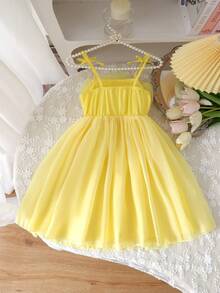Young Girl' Sweet & Cute 3D Floral Mesh Strap Dress, Summer - View 2