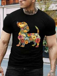 Camiseta divertida de Dachshund floral - Perro salchicha, camiseta con flores, regalo para amantes de los perros, padres de Dachshund, ropa informal - Regalo perfecto para hombres - Negro - Ver 1