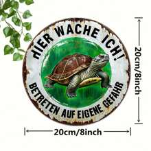 Panneau mural en métal vintage de 20 cm x 20 cm "Je suis de garde ! Entrez à vos risques et périls" - Décoration allemande, thème tortue et humour, convient pour le jardin, la terrasse ou l'espace extérieur, durable et facile à nettoyer, décoration de jardin avec tortue