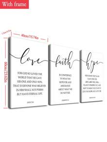 3件套装饰墙画框，简约海报，积极语录，关于信仰、希望和爱的定义，艺术印刷品，家居装饰材料 - 黑與白 - 查看 4