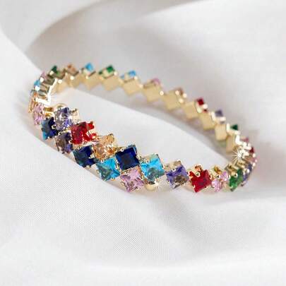 1 件多色锆石手链（人造锆石颜色随机），适合派对和婚礼