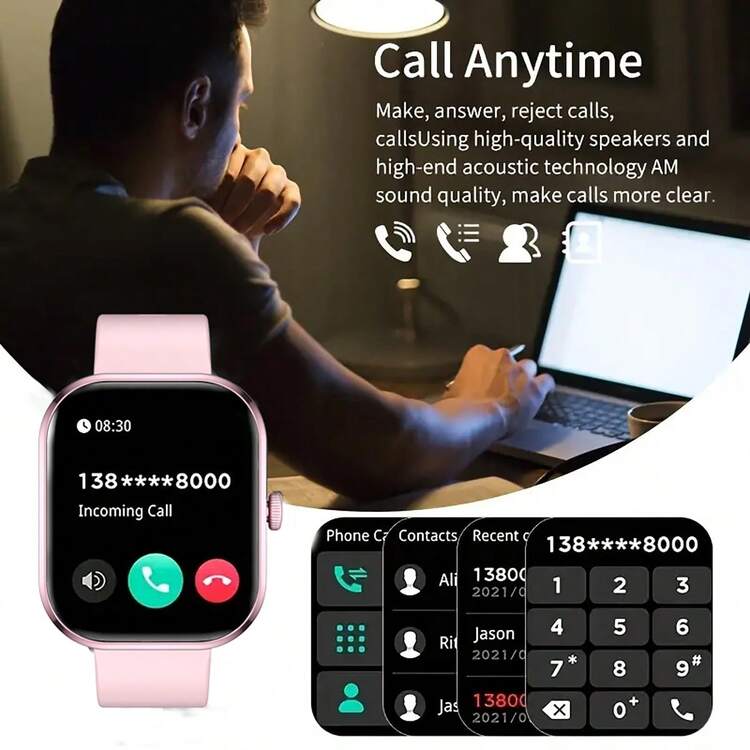 Nuevo reloj inteligente de silicona con pantalla táctil Full Touch de 2.01 pulgadas, rastreador de fitness deportivo unisex con talla grande de 100 modos de entrenamiento, llamadas inalámbricas, cámara remota, control de música, reloj y clima - excelente regalo para hombres, mujeres, amigos, parejas y familia - Negro - Añade 5