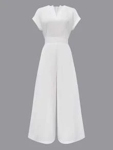 Women's Elegant Wide Leg Jumpsuit, Summer - White - View 1