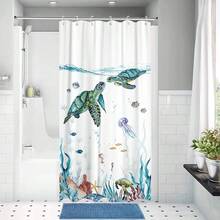 New Fowocu Sea Turtle Stall Shower Curtain Teal Blue Ocean Waterproof Fabric Shower Curtains For Bathroom  Funny Animal Octopus Starfish Anchor Fish Nautical Bath Curtain Dr (Teal, 36''*72'') - 藍綠色 36 英吋寬 x 72 英吋長(1 包) - 查看 5