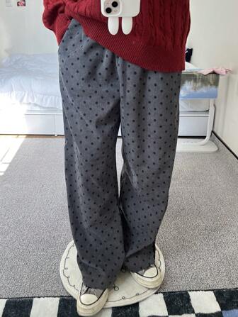 2025 Summer Women's Casual High Waist Slim Polka Dot Straight Leg Pants