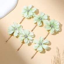 6 件雏菊花夹，仿波西米亚风格 5 厘米发饰，扁平爪夹，发夹，发夹，发夹 - 綠色 - 查看 7