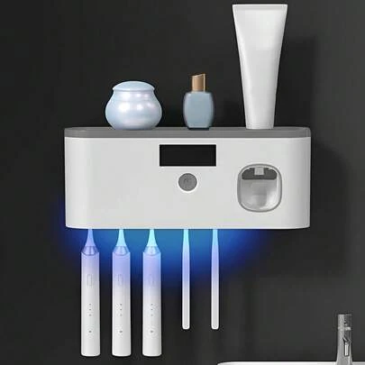 1pc UV Toothbrush Sterilizer With Storage Box, Toothbrush Holder, Sterilization And Timing Functions, Rechargeable Wireless Wall-Mounted Toothbrush Sterilizer, Suitable For Bathroom, Back To School Essential
