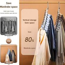 2pcs 9-Layer Non-Slip Metal Pants Hanger, Foldable Clothes Hanger, Pant Hangers Organizer Multifunctional Pants Rack Space Saver Closet Organizers And Storage Hangers For Pants Jeans Leggings Trousers Skirts - White - View 6