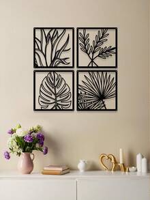 4pcs Modern Metal Wall Decor: Leaf Sculpture Decorations For Living Room, Bedroom, Home & Garden - Contemporary Leaf Metal Wall Signs Art For Home Decor Room Decor Bedroom Decor - Black - View 10