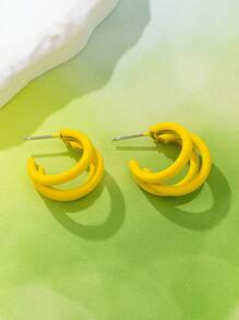 1 par de elegantes pendientes minimalistas para mujer, aros geométricos de aleación de hierro de 3 anillos, perfectos para fiestas, eventos y uso diario