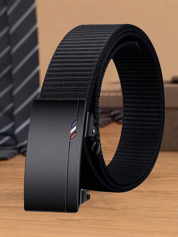 Men's Fashion Canvas Belt With Automatic Buckle - Versatile For Outdoor & Jeans, Black
