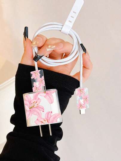 Minimalist Floral Apple Charger Bow Protective Case Suitable For 20W 15 Charger Cable, 16 Pro Max Phone Data Cable, 13/14 Plus Protective Case, Anti-Bending And Anti-Cat Bite