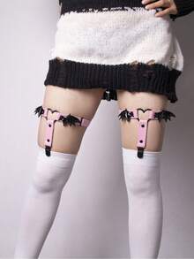 1 Pair Women's Gothic Bat Wing & Heart Design Adjustable Sock Garters, Punk Style Leg Accessory - A - View 4