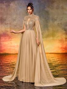 Váy dài tay bằng vải tuyn sequin thanh lịch cho những dịp trang trọng, váy dạ hội thanh lịch, cho khách dự tiệc cưới, tốt nghiệp, tiệc tối, váy dự tiệc - Rượu sâm banh - Xem 6