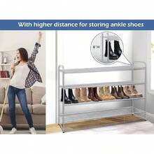 Estantería para zapatos de 3 niveles, organizador de zapatos de metal para pasillo, de gran capacidad y apilable, con rejilla de alambre resistente para el piso del armario, dormitorio, color negro - Gris - Ver 4