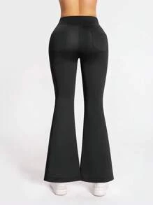 Women's Flared Leg With Pockets Yoga Pants, Slim-Fit Athletic Trousers For Everyday Wear