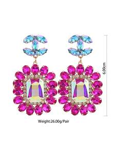 ACEHLN قرط معدني نحاسي بتصميم هندسي دقيق مرصع بالزركون، قلادة بتصميم هندسي دقيق محفورة يدويا