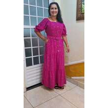 Long Dress With Belt Duna Fabric 3D Floral Plus Size Simple Elegant Conservative/Modest Buttons Front Button Sweetheart Formal & Evening - 玫瑰紅 - 查看 1
