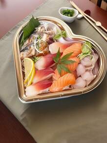 10 Heart-Shaped Plastic Trays With LIDS - Multi-Purpose Large-Capacity Snack Containers, Suitable For Fruits, Sushi, Vegetables, Salads And Cheese Boards - Transparent Design, Golden Border - Perfect For Parties, Festivals And Gifts