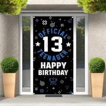 1pc Teenagers 13th Birthday Party Door Banner Background Decoration Polyester Wear Metal Snap Teenagers Game Themed 13th Birthday Party Background Decoration