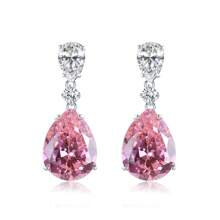 GGRUO 1 Paar 925er Silber Pink Tropfenform Ohrringe, süße, ausgefallene, klare kubische Zirkonia Ohrstecker, attraktiver Schmuck für Braut, Party, Hochzeit, Valentinstag, Dates, Geschenke